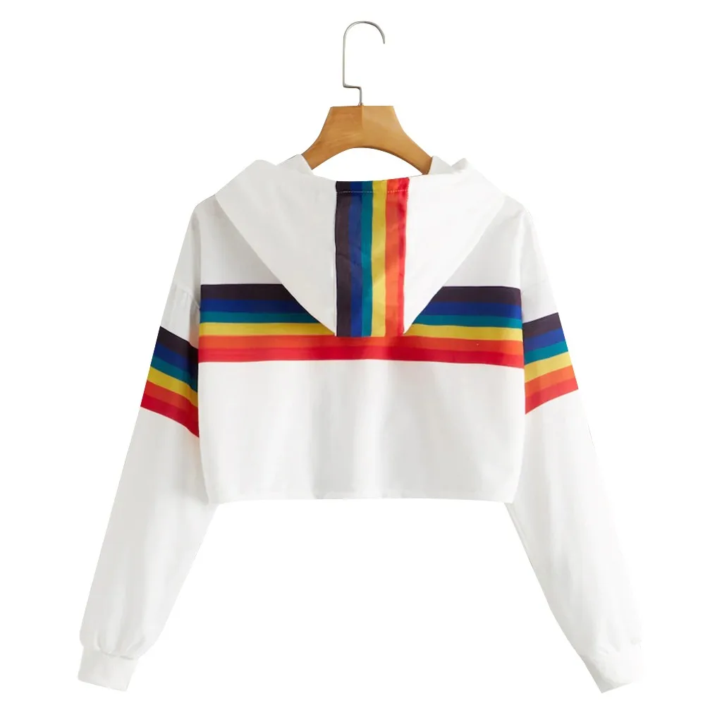 Jaycosin 2019 Fashion Autumn Women Rainbow Stripe Sweatshirt Stylish Long Sleeve Comfortable Female Casual Crop Blouse 930#10