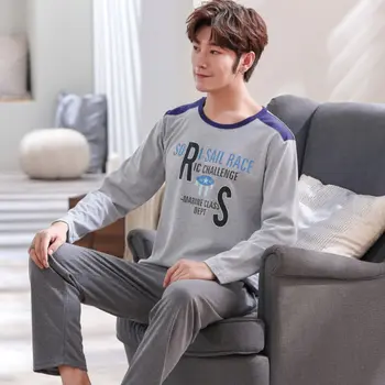 Plus Size 2XL Men's Pajamas Homewear Autumn Cotton Pajamas Set with Pants Male Sleepwear Long Sleeve Cotton Home Clothes for Men 
Plus Size 2XL Men's Pajamas Homewear Autumn Cotton Pajamas Set with Pants Male Sleepwear Long Sleeve Cotton Home Clothes for Men