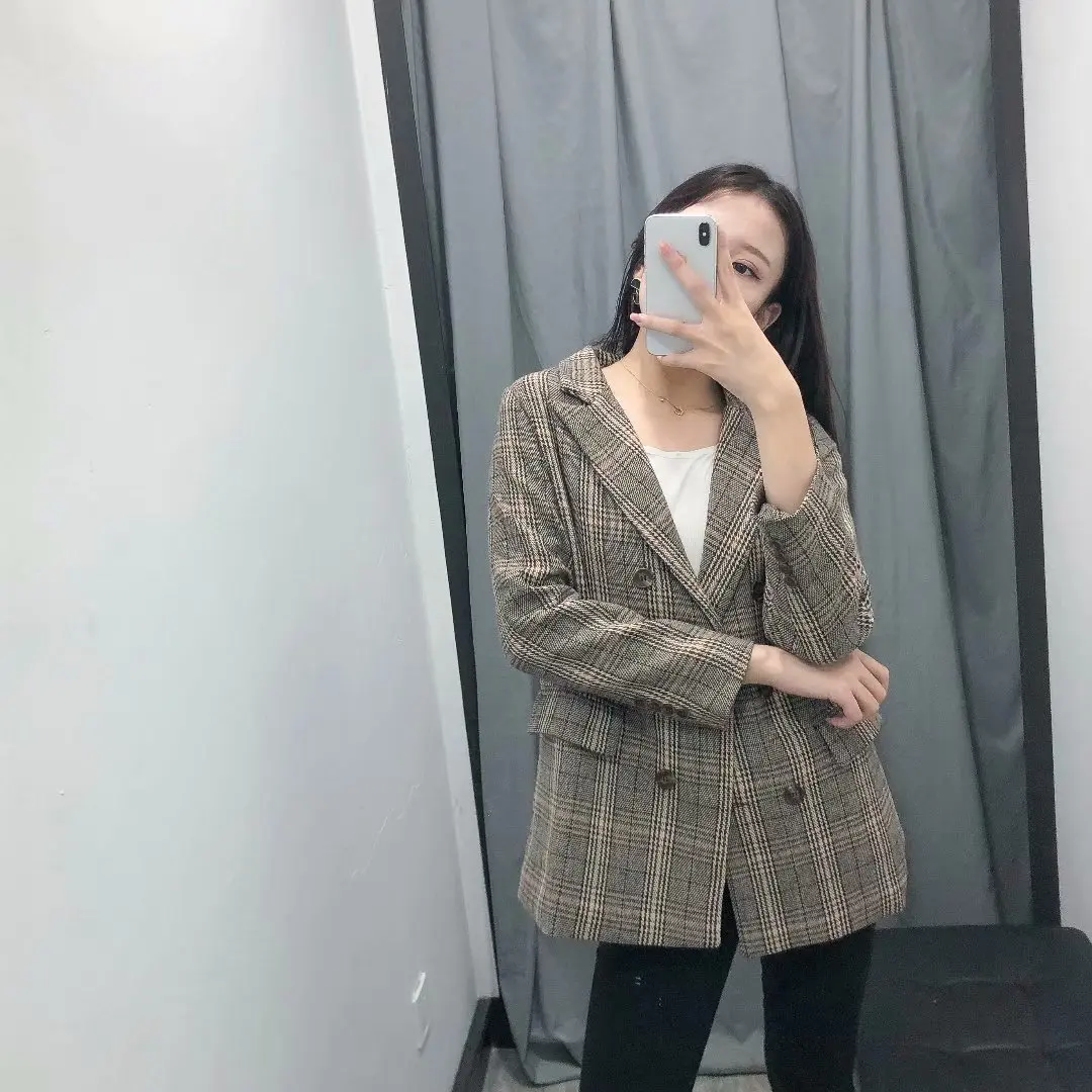Summer New Style Europe And America WOMEN'S Dress Fashion Plaid Printed Loose-Fit Leisure Suit Coat W1563