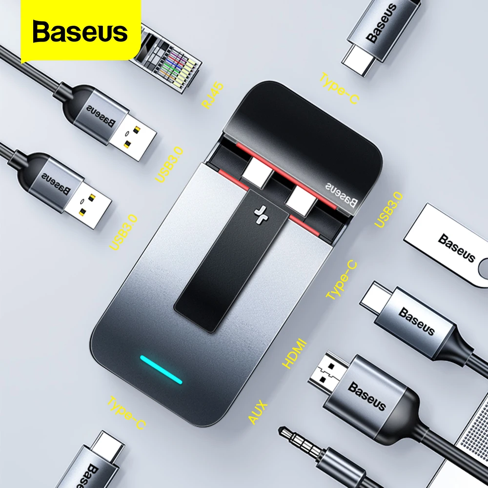 Baseus 9 in 1 USB C HUB Type C HUB to HDMI RJ45 Jack 3.5 Multi USB 3.0 PD Adapter For MacBook Pro USB-C Splitter Type-c USBC HUB
Baseus 9 in 1 USB C HUB Type C HUB to HDMI RJ45 Jack 3.5 Multi USB 3.0 PD Adapter For MacBook Pro USB-C Splitter Type-c USBC HUB