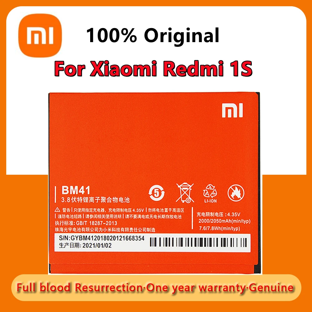 100% Оригинальный аккумулятор Xiaomi BM41 Bm41 для Redmi 1S Hongmi Red Rice сменные батареи BM 41