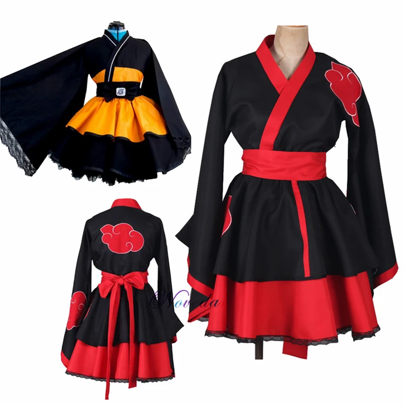 

Naruto Shippuden Uzumaki Naruto AKATSUKI Itachi Uchiha Sasuke Female Lolita Kimono Dress Anime Cosplay Costume For Women Clothes