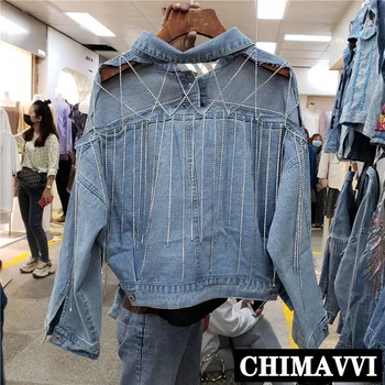 Cowboy Short Jacket Women's 2020 New Spring Cool Personality Back Hollow Out Diamond Tassels Denim Coat Fashion Jeans Jackets
Cowboy Short Jacket Women's 2020 New Spring Cool Personality Back Hollow Out Diamond Tassels Denim Coat Fashion Jeans Jackets
