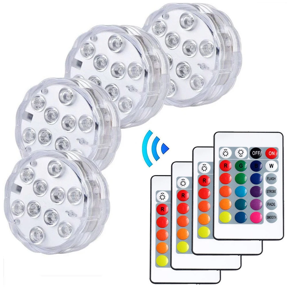 Submersible Night Light Battery Operated 10Leds RGB Waterproof Super Bright Swimming Pool Pond Aquarium LED Underwater Lamp
Submersible Night Light Battery Operated 10Leds RGB Waterproof Super Bright Swimming Pool Pond Aquarium LED Underwater Lamp