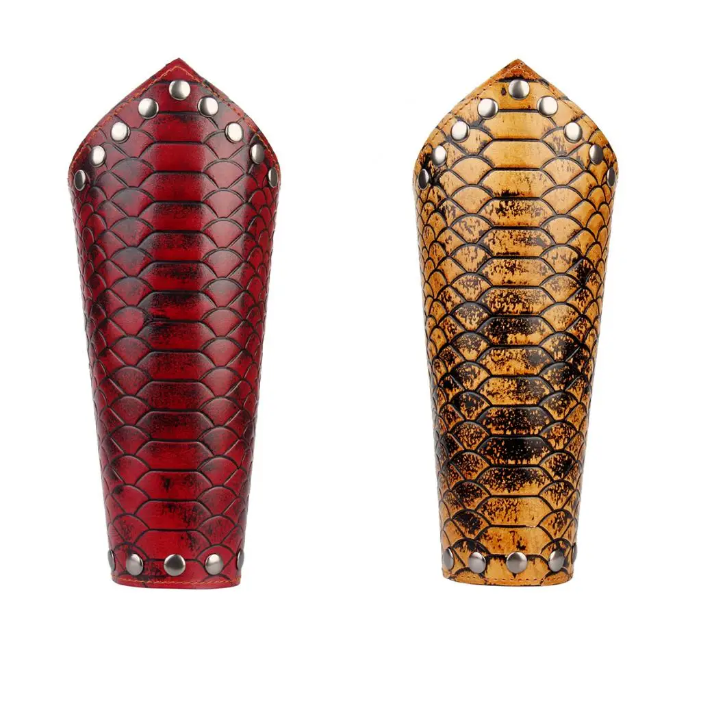 Embossed Leather Gauntlet for Men Wristband Wide Bracer Arm - Red | Украшения и аксессуары
