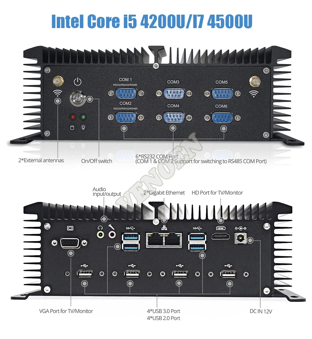 Intel Core i5 4200u двухъядерный minipc Dual nuc Windows 10 Linux промышленный компьютер COM HDMI VGA разъем