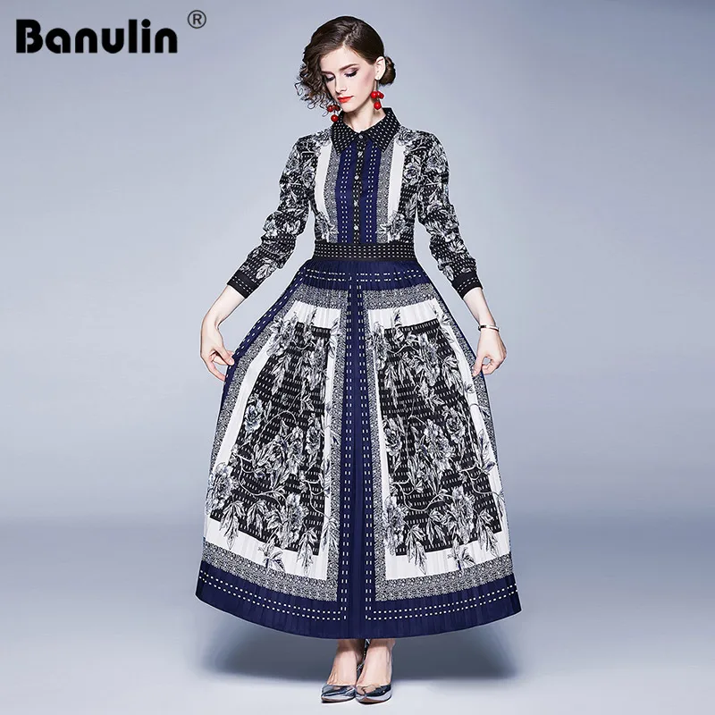 Banulin Runway Designer Autumn Vintage Print Long Sleeve Maxi Pleated Dress Women Elegant Party Vestidos Robe Femme New
Banulin Runway Designer Autumn Vintage Print Long Sleeve Maxi Pleated Dress Women Elegant Party Vestidos Robe Femme New