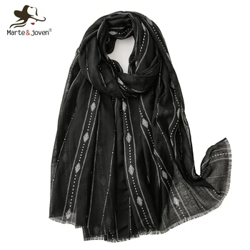 Marte&Joven Classic Dot Black Thin Scarf for Women Long Spring Autumn Warm Wrap Shawl Female Soft Striped Scarves Hijab 
Marte&Joven Classic Dot Black Thin Scarf for Women Long Spring Autumn Warm Wrap Shawl Female Soft Striped Scarves Hijab