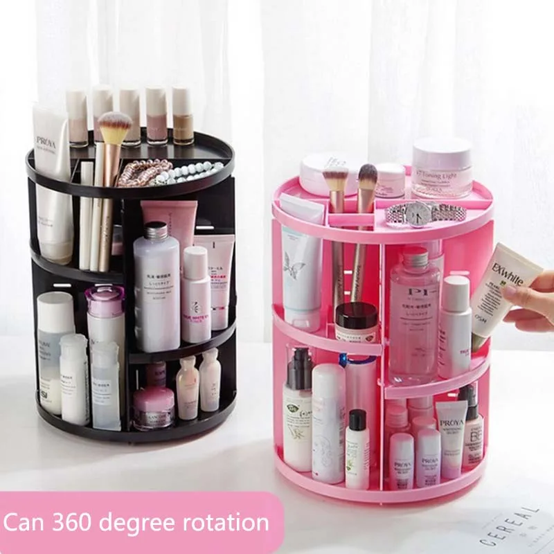 

New 360-degree Rotating Makeup Organizer Brush Holder Jewelry Organizer Case Jewelry Makeup Cosmetic Storage Box Shelf