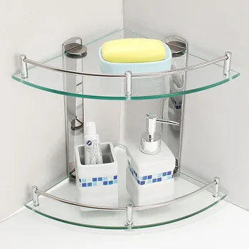 Modern Bathroom Glass Corner Shelf 2 Layer Wall Mounted Shelf Stainless Steel Tripod Corner Frame W/Accessories for Bathroom
Modern Bathroom Glass Corner Shelf 2 Layer Wall Mounted Shelf Stainless Steel Tripod Corner Frame W/Accessories for Bathroom