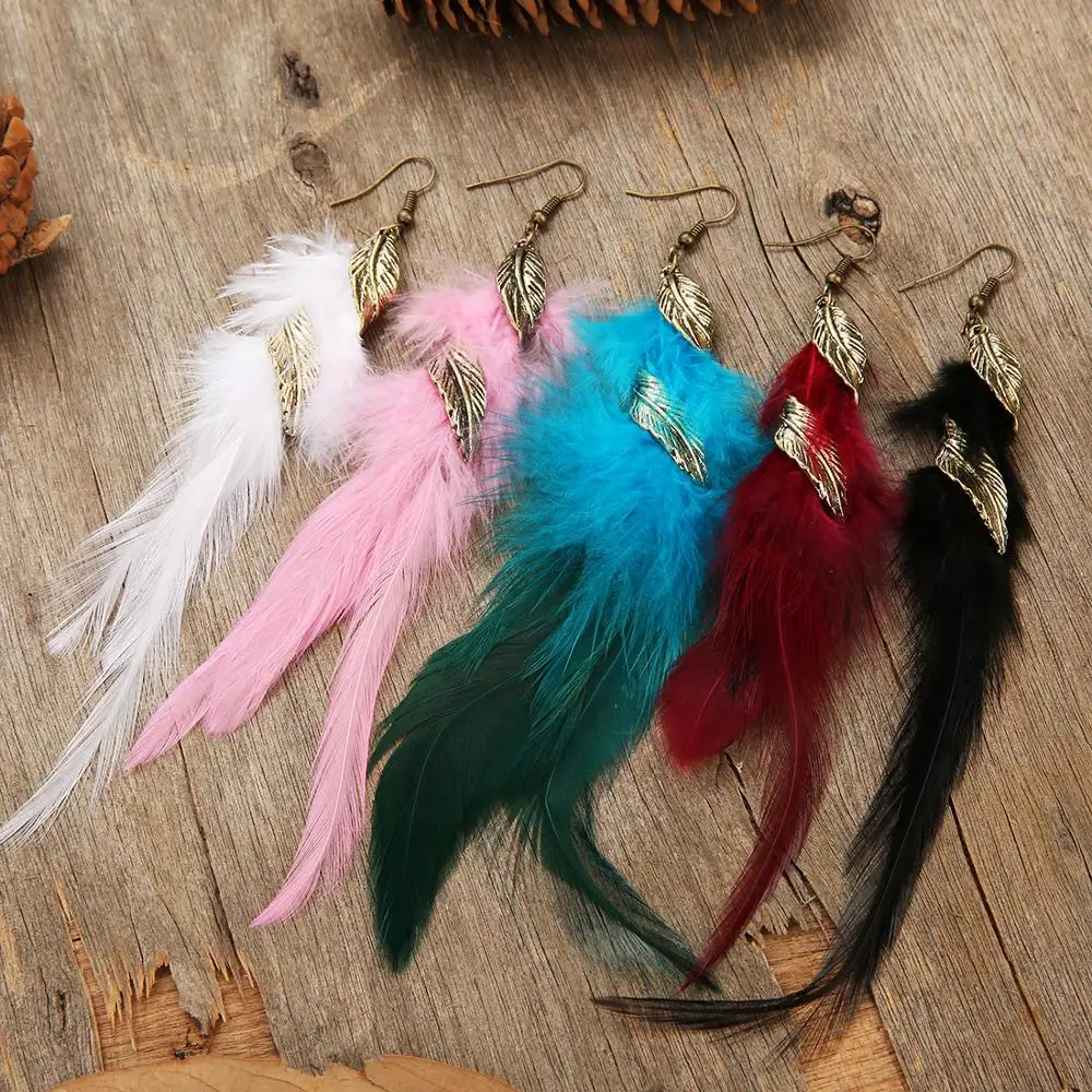 

Long fringed black feather Leaves earrings temperament wild earrings super fairy temperament earrings female Boho Indian Jewelry