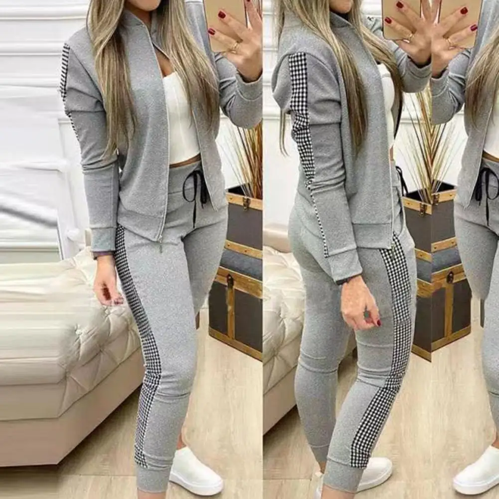 

Women Tracksuit Warm Slim Long Sleeve Jacket Elastic Waist Drawstring Pants Sets Two Piece Sporty Suit chandals mujer