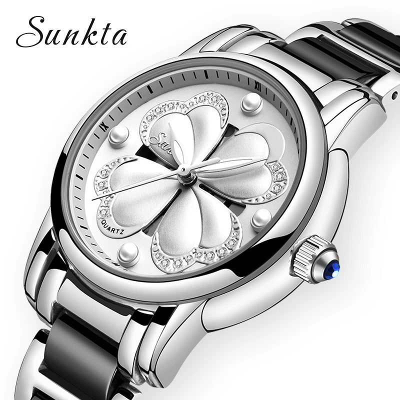 SUNKTA Listing Top Luxury Brand Women Watch Women's Ceramic Fashion Dress Lady Girl Analog Quartz Clock Zegarek Damsk+Box | Наручные