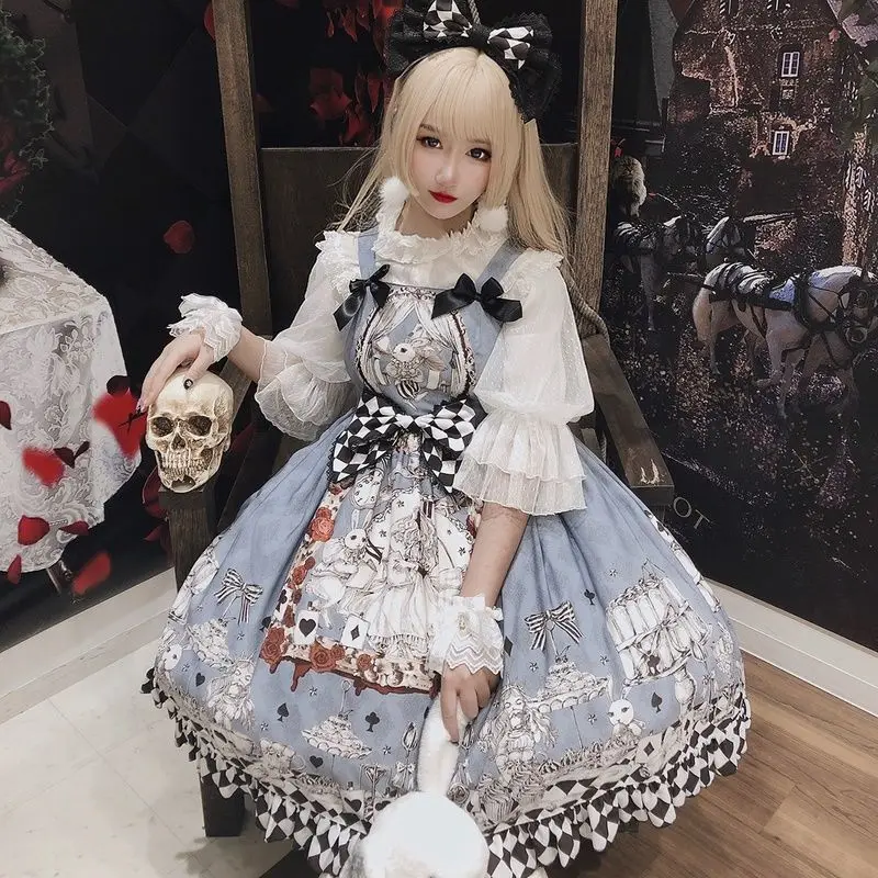 Japanese Gothic Lolita Dress Girls Vintage Dark Funeral Lolita Jsk Dress Women Harajuku Cool Sleeveless Punk Suspender Dresses
Japanese Gothic Lolita Dress Girls Vintage Dark Funeral Lolita Jsk Dress Women Harajuku Cool Sleeveless Punk Suspender Dresses