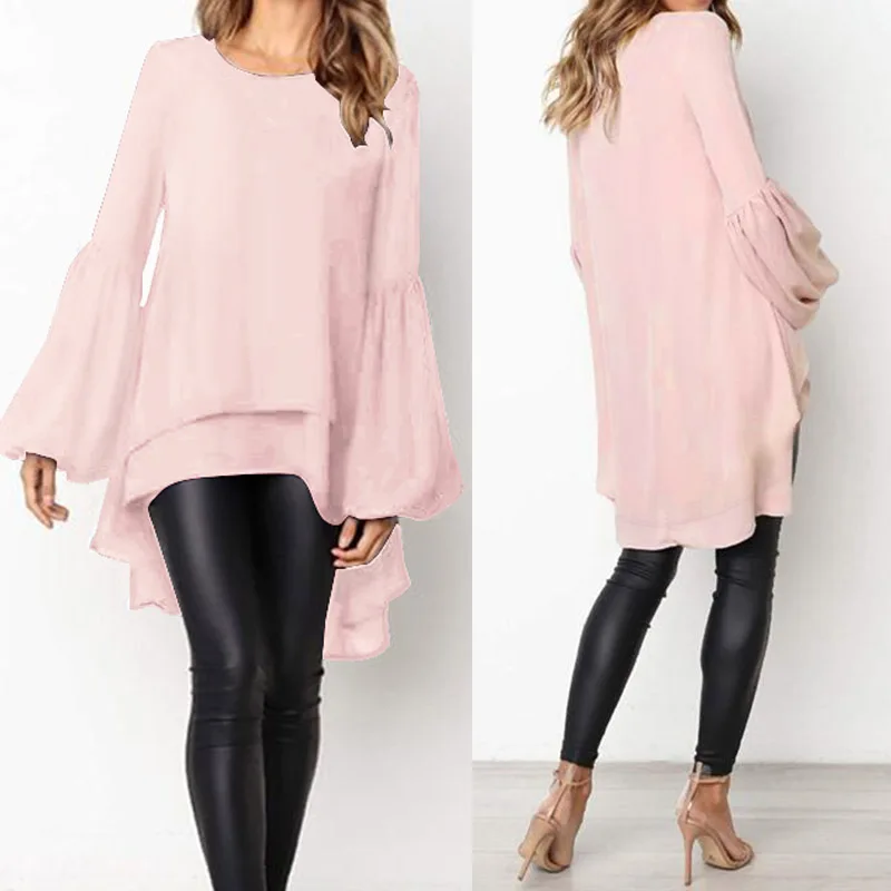 

Fashion Puff Sleeve Tops Women's Asymmetrical Blouse 2023 ZANZEA Elegant Layered Blusas Female Casual Blusas Tunic