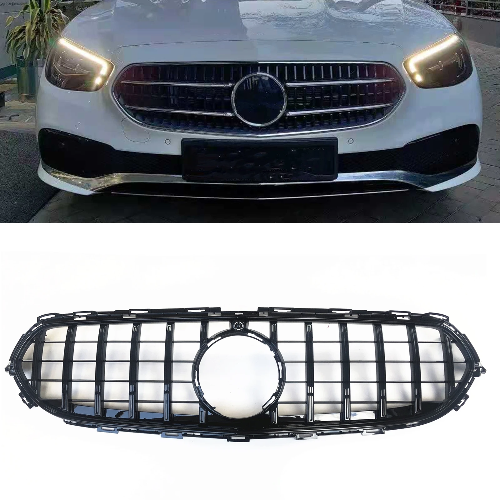 

Racing Grills For Mercedes-Benz E-Class W213 2021 E200 Black Front Grille GT R Style Car Upper Bumper Intake Hood Mesh Grid Kit