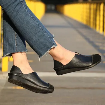 Spring and autumn new casual leather flat shoes comfortable retro handmade soft bottom women's shoes ladie flats black Cowhide 
Spring and autumn new casual leather flat shoes comfortable retro handmade soft bottom women's shoes ladie flats black Cowhide