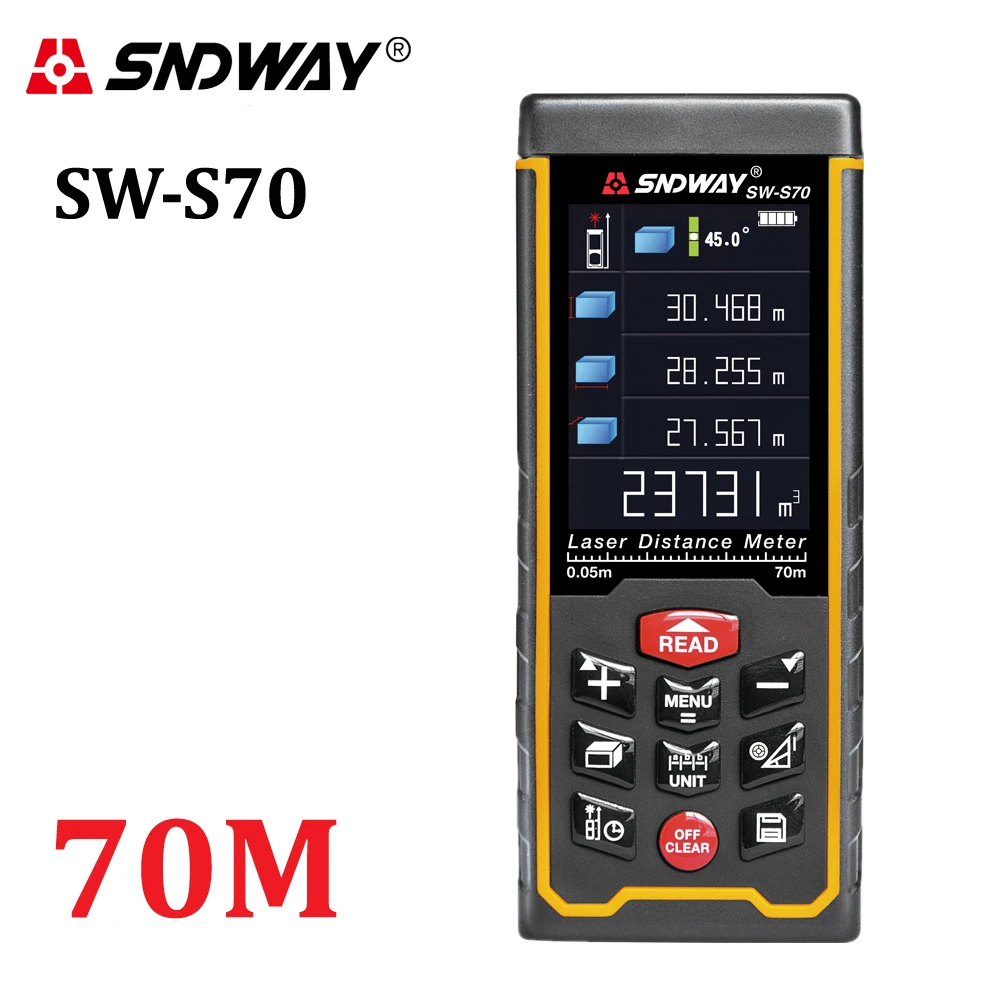 SNDWAY Rechargeable 70m LCD Display High-precision Laser Range Finder Distance Meter Trena Laser Tape Measure Diastimeter
SNDWAY Rechargeable 70m LCD Display High-precision Laser Range Finder Distance Meter Trena Laser Tape Measure Diastimeter