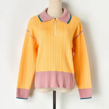 Women Half-zip Knitted Jumper 2019 Fall Winter Turn-down Collar Hit Color Striped Pullovers Long Sleeve Crop Thick Sweater P-002
Women Half-zip Knitted Jumper 2019 Fall Winter Turn-down Collar Hit Color Striped Pullovers Long Sleeve Crop Thick Sweater P-002