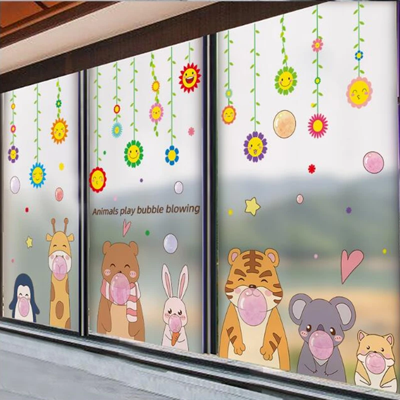 

[SHIJUEHEZI] Cartoon Animals Wall Stickers DIY Flowers Ornaments Wall Decals for Kids Room Baby Bedroom Nursery House Decoration