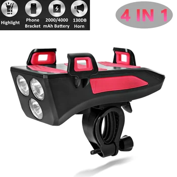 4 in 1 Bicycle Light Phone Holder USB Rechargeable LED Bike Horn Phone Holder 4000mAh Powerbank Cycling Light Phone Universal
4 in 1 Bicycle Light Phone Holder USB Rechargeable LED Bike Horn Phone Holder 4000mAh Powerbank Cycling Light Phone Universal