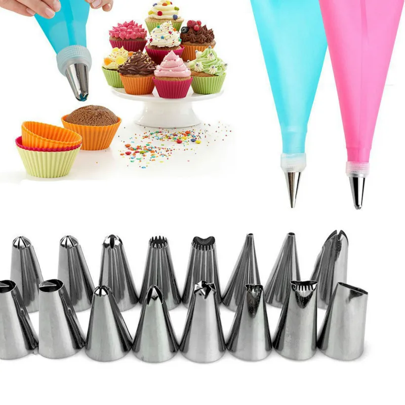 18PCS/SET Silicone DIY Icing Piping Cream Pastry Bags + 16PCS Nozzle Tips Set Cake Decorating Tools Mould + Converter Cake Tools
18PCS/SET Silicone DIY Icing Piping Cream Pastry Bags + 16PCS Nozzle Tips Set Cake Decorating Tools Mould + Converter Cake Tools