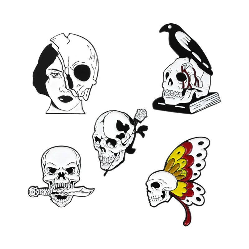 Black White Skull skeleton brooch Butterfly.Rose.Knife.Crow Book Skull Love and Death Pins Skull Lapel pin Badges Skull Jewelry
Black White Skull skeleton brooch Butterfly.Rose.Knife.Crow Book Skull Love and Death Pins Skull Lapel pin Badges Skull Jewelry