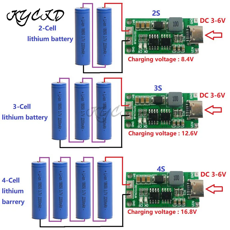 

DIY 18650 21700 3.7V Lithium Battery Step-Up Boost LiPo Polymer Li-Ion Charger Multi-Cell 2S 3S 4S 5V Type-C To 8.4V 12.6V 16.8V