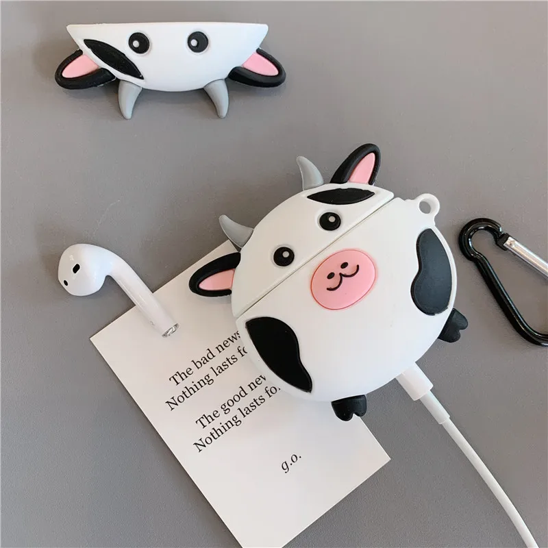 Мультфильм 3D Корова уха корпус для Airpods 1/2 поколение защитный чехол Apple