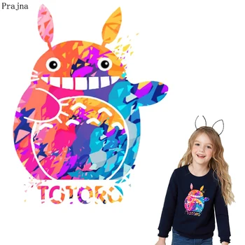 Prajna Totoro Patch Cat Iron On Transfers Patches For Clothes Stripes Thermo Stickers Heat Transfer Vinyl Badge Applique DIY