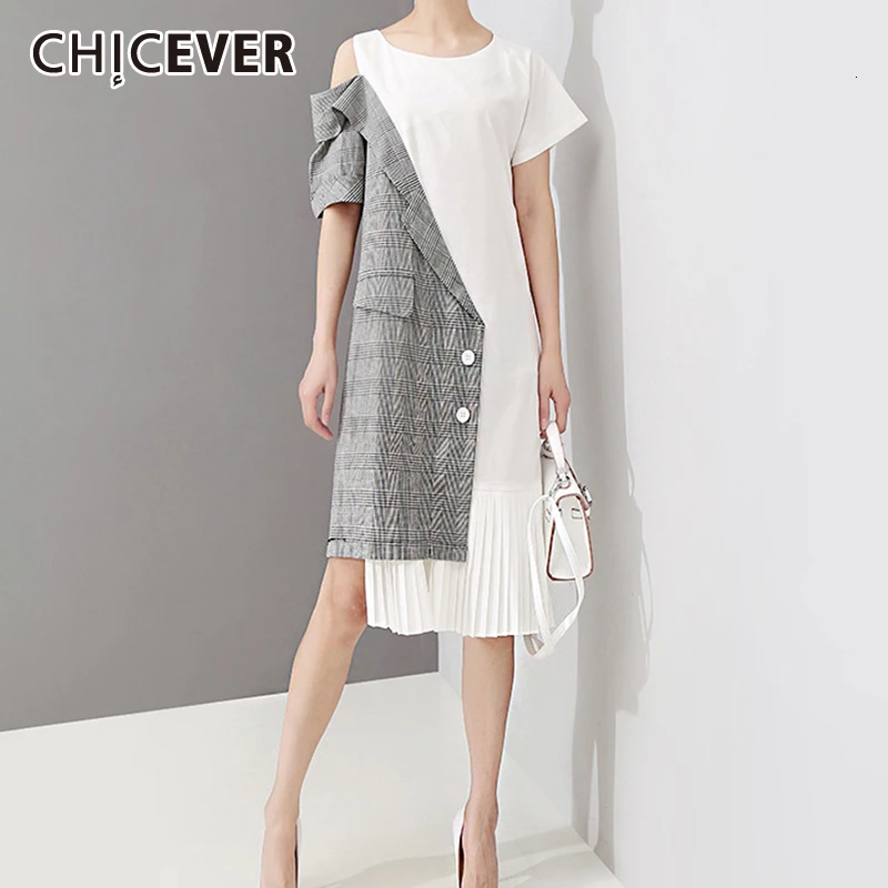 CHICEVER Patchwork Plaid Irregular Dresses For Women O Neck Short Sleeve High Waist Asymmetrical Ruched Hem Dress Female Fashion
CHICEVER Patchwork Plaid Irregular Dresses For Women O Neck Short Sleeve High Waist Asymmetrical Ruched Hem Dress Female Fashion