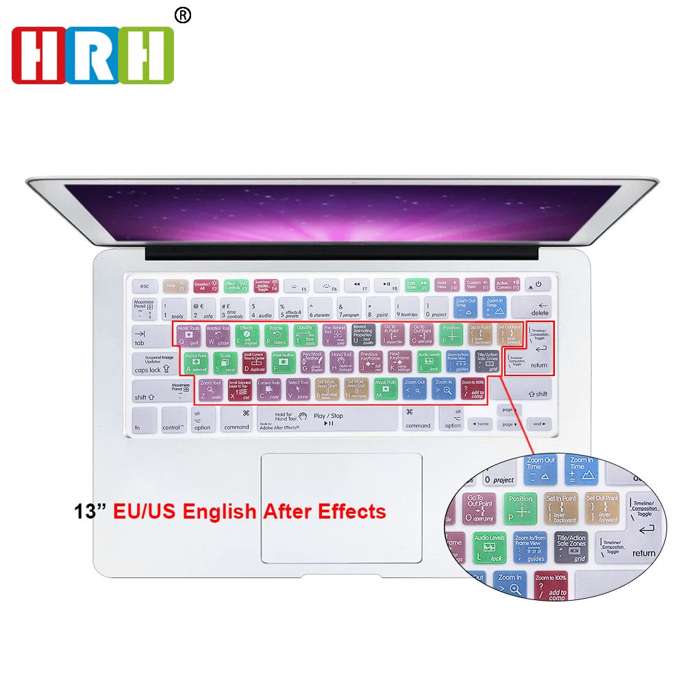 

For A1278 Adobe After Effects Shortcuts Hotkeys Design Silicone Keyboard Skin Cover for Macbook 13 15 17 inch A1278 US EU Layout