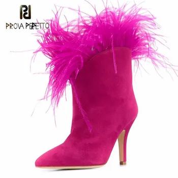 Prova Perfetto 2020 Suede Ankle Boots Women Ostrich Hair Pointed Toe Thin Heel Shoes Autumn And Winter New Style Boots Mujer 
Prova Perfetto 2020 Suede Ankle Boots Women Ostrich Hair Pointed Toe Thin Heel Shoes Autumn And Winter New Style Boots Mujer