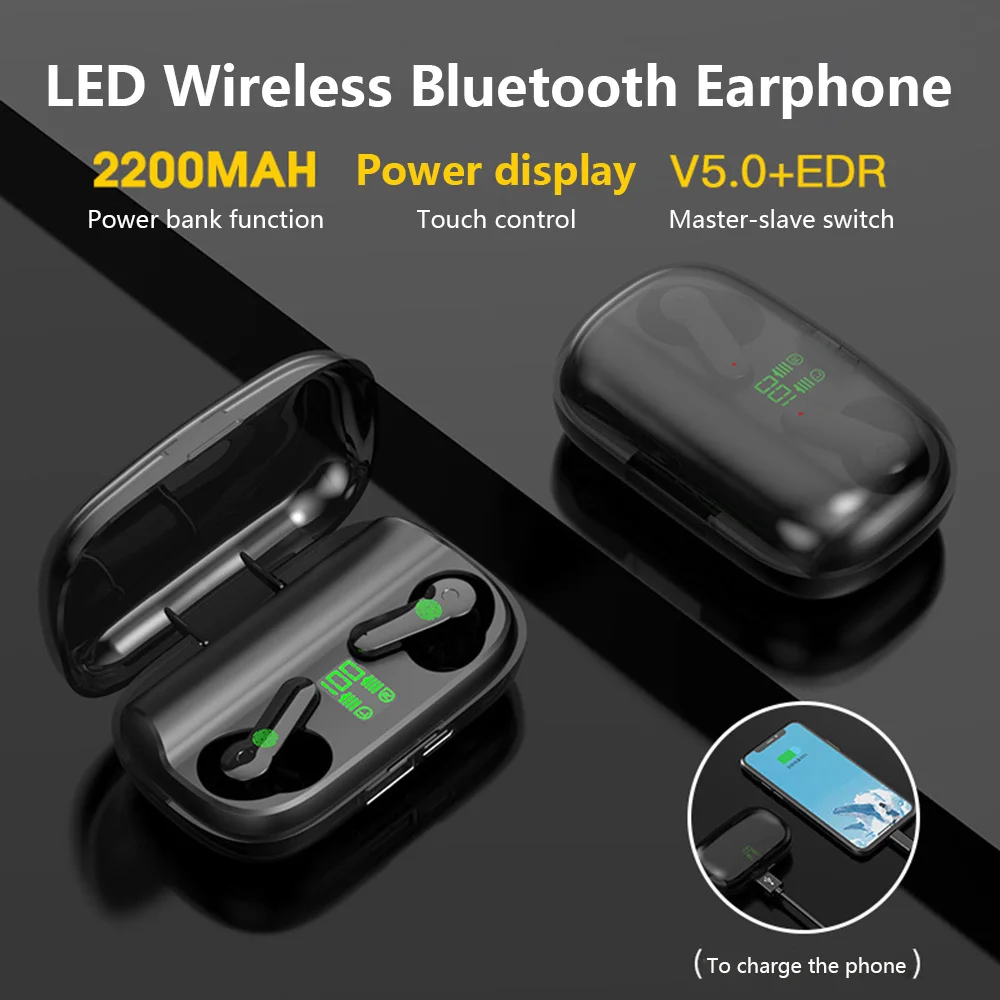 TWS Bluetooth 5.0 Earphones 2200mAh Charging Box Wireless Headphone 9D Stereo Sports Waterproof Earbuds Headsets with Microphone
TWS Bluetooth 5.0 Earphones 2200mAh Charging Box Wireless Headphone 9D Stereo Sports Waterproof Earbuds Headsets with Microphone