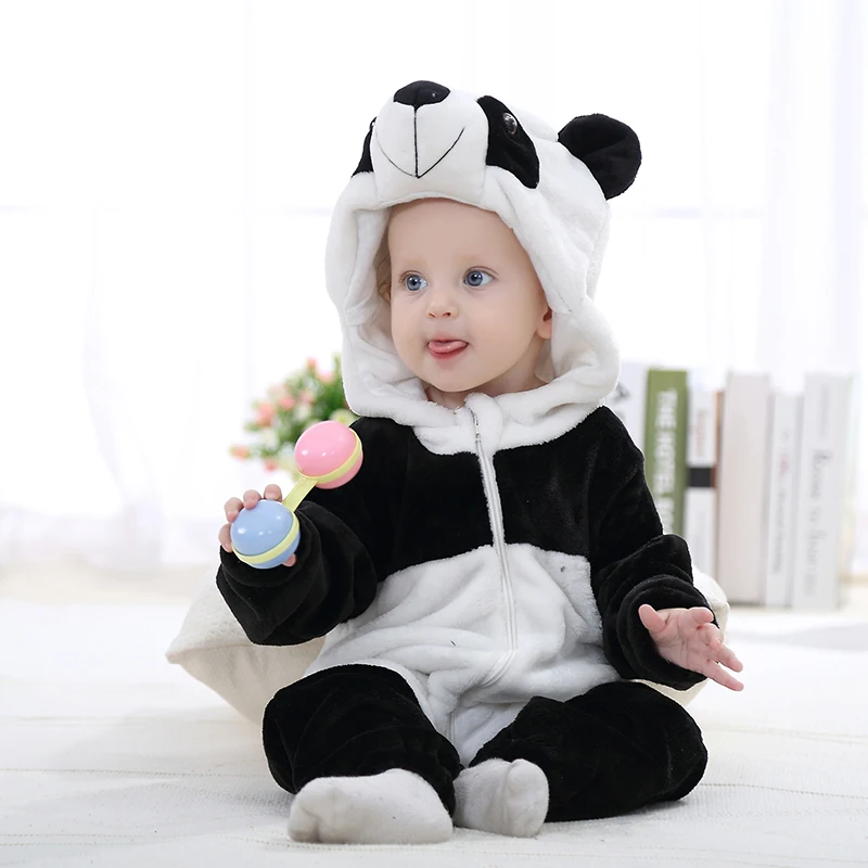 Panda Baby Clothes Animal Kigurumis Infant Romper Newborn Onesie Warm Clothing Cute cosplay Boys Girl Outfit Hooded Costume | Детская