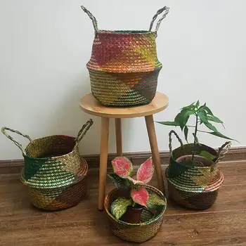 Seagrass hand-woven straw plait sitting room fold big belly flower clothing sundry flowerpot basket Eco-friendly Flower Basket 
Seagrass hand-woven straw plait sitting room fold big belly flower clothing sundry flowerpot basket Eco-friendly Flower Basket