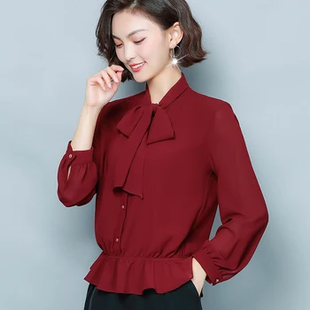COIGARSAM Chiffon Full Sleeve blouse women New Spring Bow blusas womens tops and blouses Wine Red 5233 
COIGARSAM Chiffon Full Sleeve blouse women New Spring Bow blusas womens tops and blouses Wine Red 5233