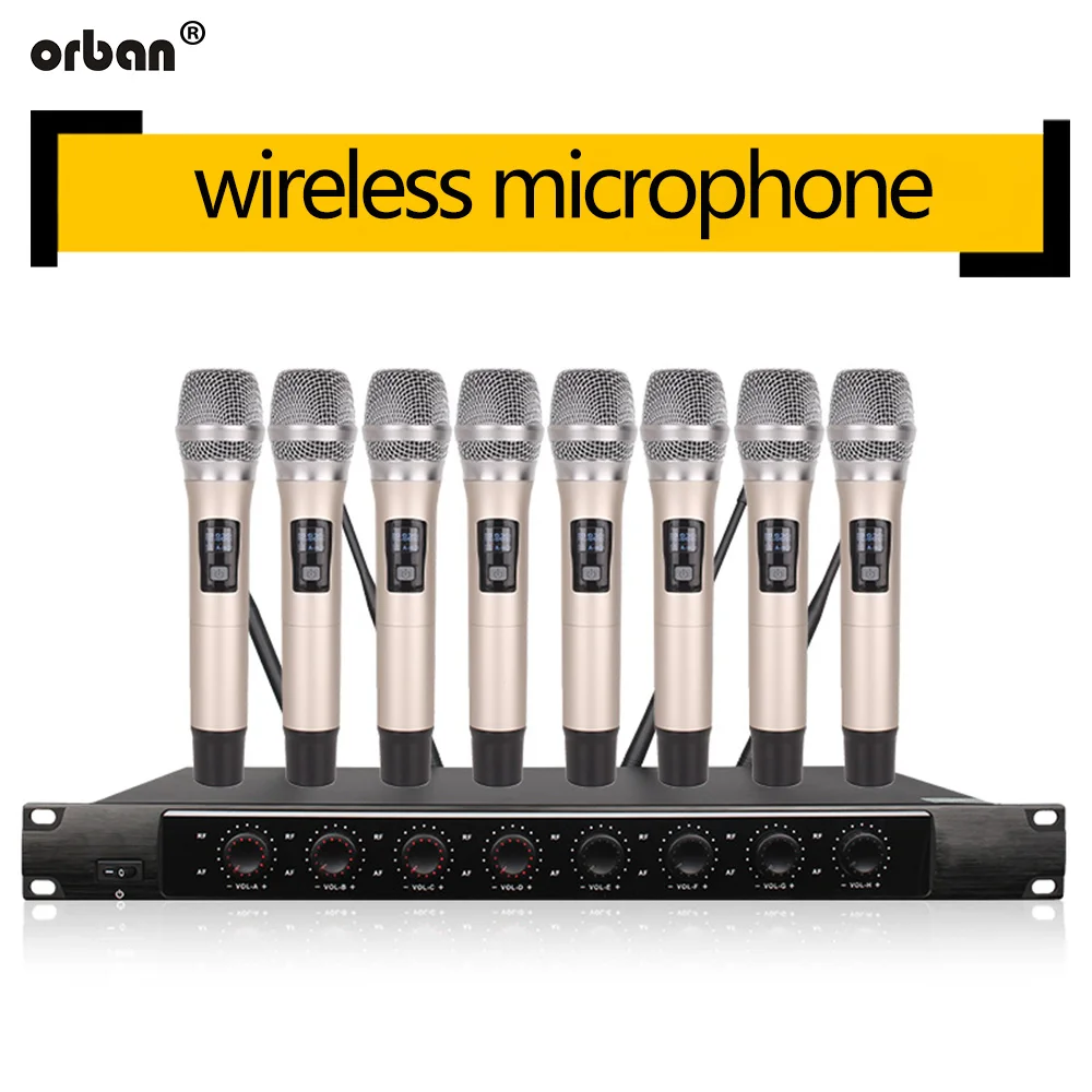 Metal Material 8-Channel UHF Wireless Microphone System with 8 Hand-held for Stage Church Family Party Small Karaoke
Metal Material 8-Channel UHF Wireless Microphone System with 8 Hand-held for Stage Church Family Party Small Karaoke
