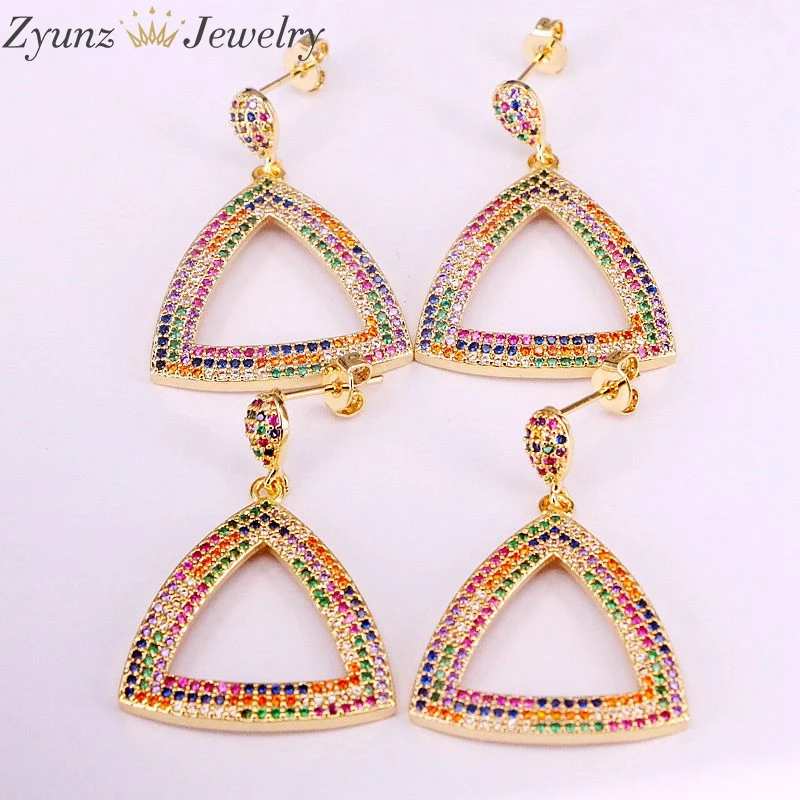 3Pairs, Micro Pave Rainbow Cubic Zirconia CZ Gold Color Earrings Geometric Triangle Dangling Charm Earring For Women Lady
3Pairs, Micro Pave Rainbow Cubic Zirconia CZ Gold Color Earrings Geometric Triangle Dangling Charm Earring For Women Lady