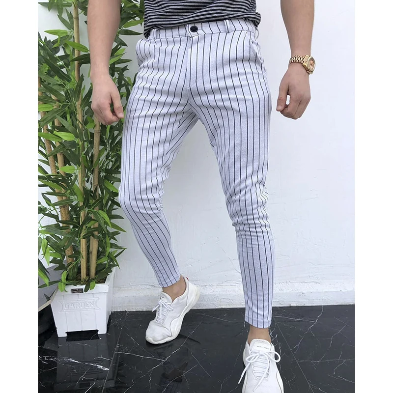 New Men's Striped Casual Slim Fitness Pants Male Trousers Business Pencil Casual Fashion Elastic Bodybuilding Streetwear 14 New Men's Striped Casual Slim Fitness Pants Male Trousers Business Pencil Casual Fashion Elastic Bodybuilding Streetwear 20