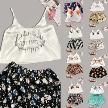 Ladies Pajama Set Love Fox Print Cute Cartoon Pattern Sleepwear Silk V Neck Sexy Pijama Satin Night Home Suits Wear Spaghetti
Ladies Pajama Set Love Fox Print Cute Cartoon Pattern Sleepwear Silk V Neck Sexy Pijama Satin Night Home Suits Wear Spaghetti