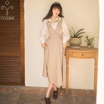 YOSIMI 2019 Autumn Winter White Floral Embroidery Full Sleeve Shirt Top and Mid-calf Plaid Strap Dress Two-piece Outfits Women
YOSIMI 2019 Autumn Winter White Floral Embroidery Full Sleeve Shirt Top and Mid-calf Plaid Strap Dress Two-piece Outfits Women