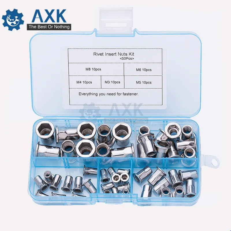 50Pcs/Set M3 M4 M5 M6 M8 A2 Stainless Steel Rivnut Flat Head Half Hex Body Rivet Nut Insert Nutsert Cap Assortment Kit DT
50Pcs/Set M3 M4 M5 M6 M8 A2 Stainless Steel Rivnut Flat Head Half Hex Body Rivet Nut Insert Nutsert Cap Assortment Kit DT