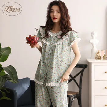 Summer Thin Pajamas Women's Short-Sleeved Sleepwear Cute Loose Cotton Princess Sexy Nightwear Two Piece Suit Print Pijama Mujer
Summer Thin Pajamas Women's Short-Sleeved Sleepwear Cute Loose Cotton Princess Sexy Nightwear Two Piece Suit Print Pijama Mujer