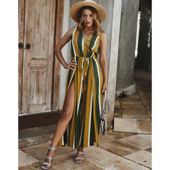 2020 Women Summer Sexy V Neck Striped Color Patchwork Sleeveless High Split Casual Bandage One-piece Jumpsuits SJ5645E
2020 Women Summer Sexy V Neck Striped Color Patchwork Sleeveless High Split Casual Bandage One-piece Jumpsuits SJ5645E