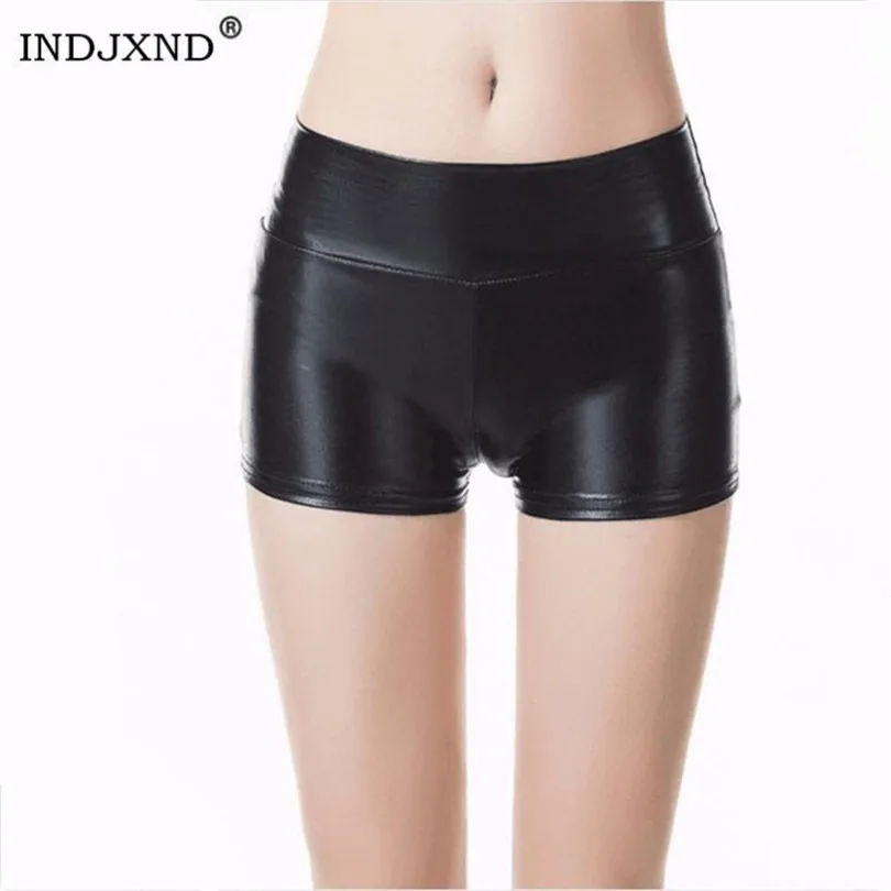 

INDJXND Women Summer Fashion High Waist Shorts Shiny Metallic Slim Night Club Party Elastic Dance Clubwear Mini Golden Bottom