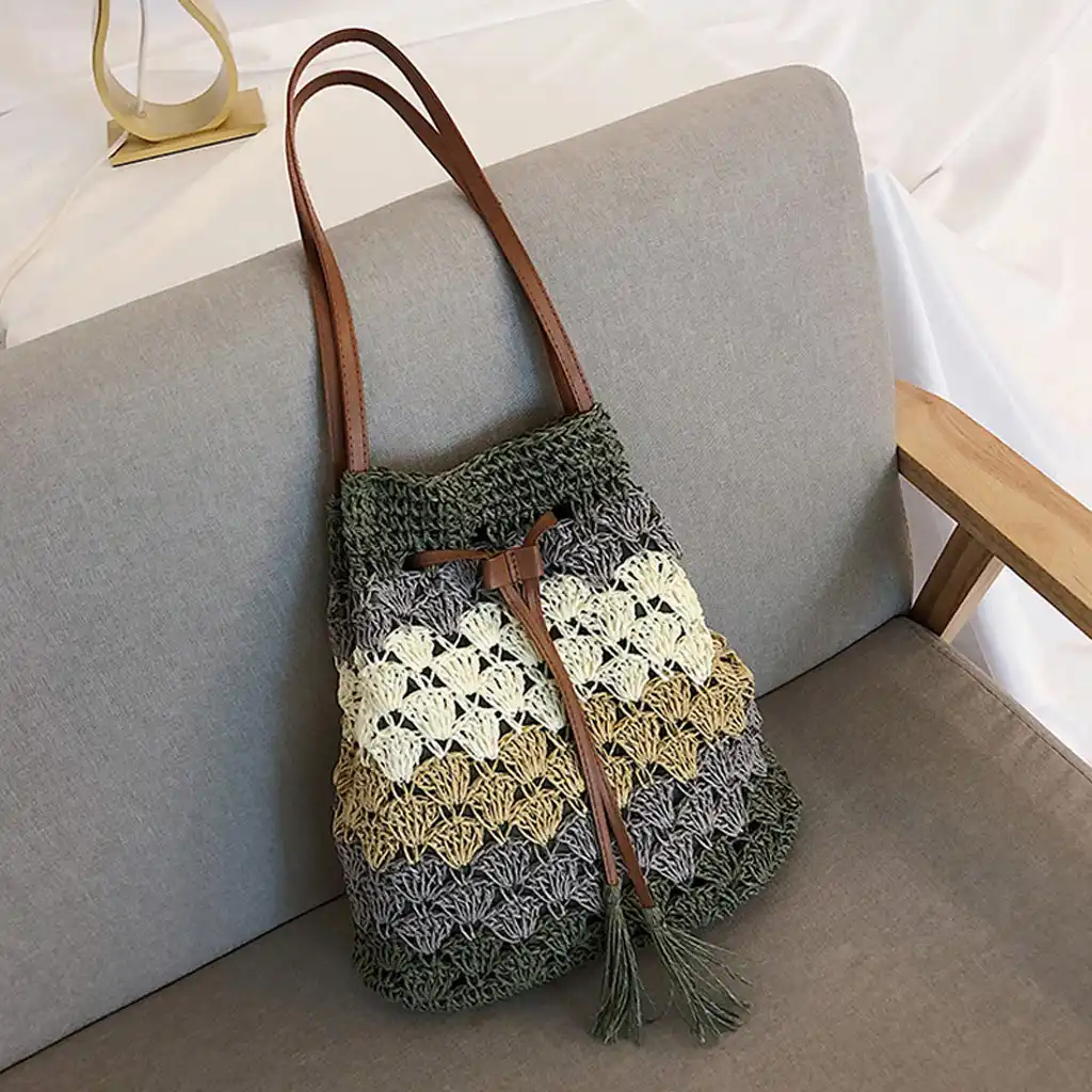 handbag weaving tassel drawstring large capacity totes messenger