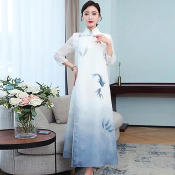 2020 Summer Chinese Style Ink Print Improved Qipao Dress Buckle Modern Cheongsam Women Qipao Midi Long Elegant Chiffon Qi Pao
2020 Summer Chinese Style Ink Print Improved Qipao Dress Buckle Modern Cheongsam Women Qipao Midi Long Elegant Chiffon Qi Pao