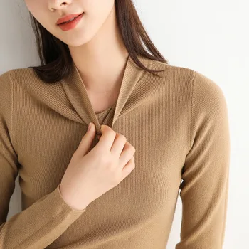 Women's solid color half high collar solid color long sleeve knitted T-shirt new 2020 red
Women's solid color half high collar solid color long sleeve knitted T-shirt new 2020 red