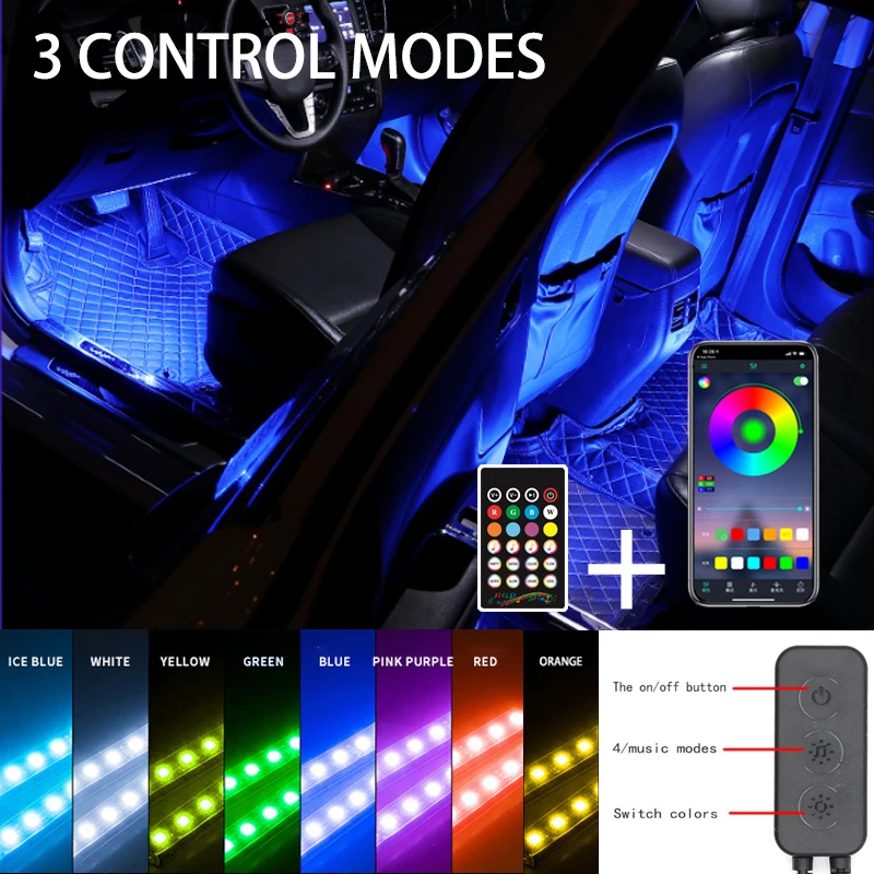3 Control LED Car Foot Light Ambient Lamp With USB App Remote Box Control Multiple Modes Automotive Interior Decorative Lights
3 Control LED Car Foot Light Ambient Lamp With USB App Remote Box Control Multiple Modes Automotive Interior Decorative Lights